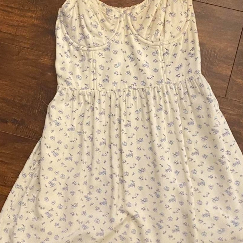 Floral White and Blue Dress